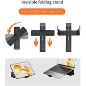 Resim Manyetik Ayarlanabilir Seyahat Dizüstü Bilgisayar Standı Kompakt, Katlanabilir, Siyah 