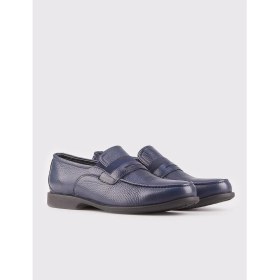 Resim Cabani Hakiki Deri Lacivert Erkek Loafer 