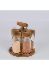 Resim Cam Baharatlık 5li Akasya Kapaklı Tezgahüstü Kahve 