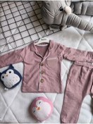 Resim Çizgili Düğmeli Çocuk Pijama Takımı 21432423123 