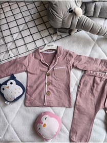 Resim Çizgili Düğmeli Çocuk Pijama Takımı 21432423123 