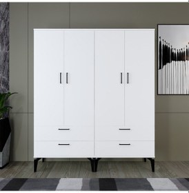 Resim Kalender Dekor Kamila-1 Kml01, 4 Kapaklı, 4 Çekmeceli Gardırop 