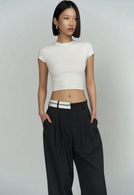 Resim MAİ COLLECTİON Toppin Beyaz Penye Crop 
