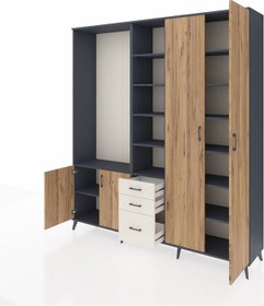 Resim Hyperion Dolap 13 Raflı 3 Çekmeceli 4 Kapaklı 220x44x243 Antrasit-çam/aytaşı Atlas Çam/aytası 