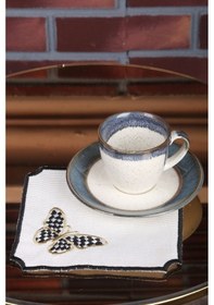 Resim Kelebek Siyah 6'lı Kokteyl Sunum Peçetesi Linen Keten Kumaş 