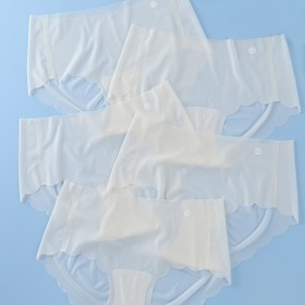 Resim 5 adet Buz İpek Lingerie Kadınlar için İz Bırakmayan İç Çamaşırı Yüksek Bel Hollow Nefes Alabilir Karın Kapatma, Kadın İç Çamaşırı 