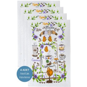 Resim 4lü Paket Baskılı Beyaz Mutfak Havlusu Modeli Coffee Mocha 