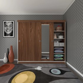 Resim Kenzlife gardırop sürgülü kapaklı kapılı 200 papatya cvz aynalı gardolap dolap 