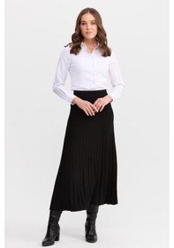 Resim Desen Triko Kadın Pileli Triko Etek Siyah Siyah 