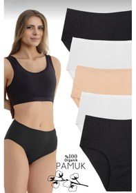Resim Qulothes Kadın Fitilli Ribana Pamuklu Külot / Kaşkorse Pamuklu Külot 5'li Paket Çok Renkli 