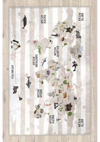 Resim Eğitici Haritalı Bambu Çocuk Halısı Beyaz 