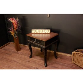 Resim Wooding Masif Ceviz Siyah Oymalı Komodin - Yan Sehpa 