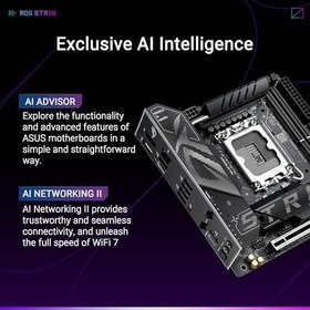 Resim ASUS ROG Strix B860-I Gaming WiFi Intel Mini-ITX anakart, 10+1+2 + 1 aşamalı güç kaynağı, DDR5 PCIe 5.0 yuvası, AI-Advanced PC'ler için uygun, 2 M.2 yuvası, WiFi 7, AI Advisor, AI Networking II, siyah 