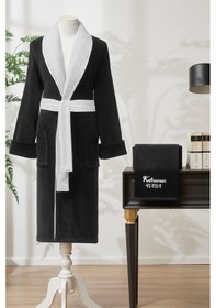 Resim Özdilek Kahraman Baba Nakışlı Kadife Erkek Bornoz Seti Siyah 