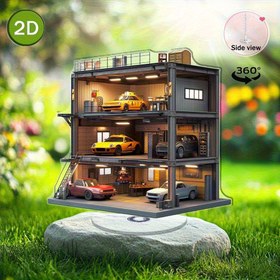 Resim 360° Dönebilen Tabanlı 2D Düz Garaj Sahnesi Masa Dekoru - Geniş Garaj Tasarımı, Elektriksiz Kullanım, İç/Dış Mekan Uygun - Sağlam Akrilik Yapı ile Ev, Ofis veya Otomobil Tutkunları için Hediye - Modern Garaj Sergisi, Detaylı İşçilik, 2D Düz 