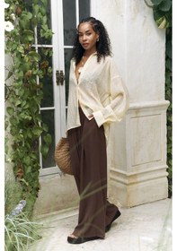 Resim Mai Collection Mai Studios Co. Mahoney Kahve Keten Palazzo Pantolon Kahve 