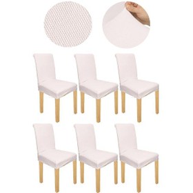 Resim Spandex Mikro Petek Kumaş Likralı Lastikli Tüylenmez 6'lı Sandalye Kılıfı Esnek Sandalye Örtüsü - Krem 