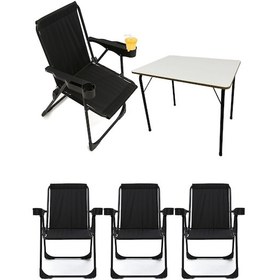 Resim Silva 4 Adet Kamp Sandalyesi Bardaklıklı Lüks Siyah + MDF Masa Siyah 