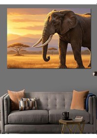 Resim Ahşap Tablo Savanada Yürüyen Dev Afrika Fili 
