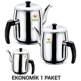 Resim Ulutaş Bakalit Sap Kahveci Demlik No 3 , 3 Adet Çelik Demliği Gümüş 