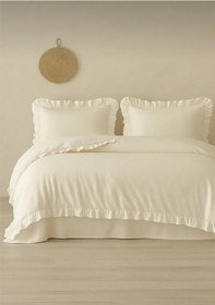 Resim Uçkan Home Çift Kişilik Nevresim Seti Organik %100 Pamuk Fırfırlı Bej --UH-00005 