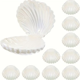Resim 10 Adet Okyanus Kabuğu Plastik Hediye Paketleme Kutuları - Beyaz ve Pembe Deniz Kabuğu Şeklinde Şeker/Çikolata/Takı Kapları ile Şeffaf Kapaklı, Zarif Parti Düğün Doğum Günü Hediye Kutuları, Yaratıcı Takı Standları & Parti Malzemeleri, Temalı Etkinlik Aksesuarları | Deniz Kabuğu Tasarımı | Dekoratif Ambalaj 