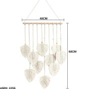 Resim Mufunye Bej El Yapımı Pamuk Ipli Yaprak Desenli Bohem Dekoratif Duvar Örtüsü - Ev Odası Duvar Aksesuarı 