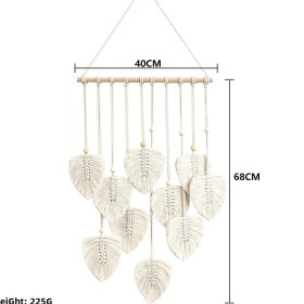 Resim Mufunye Bej El Yapımı Pamuk Ipli Yaprak Desenli Bohem Dekoratif Duvar Örtüsü - Ev Odası Duvar Aksesuarı 