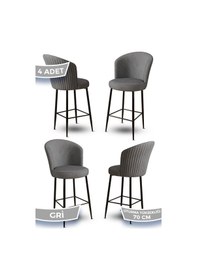 Resim Canisa Fora Serisi 4 Adet Gri Sandalye Ada Mutfak Bar Sandalyesi Babyface Kumaş Siyah Metal Ayak Sandalyeler Gri Ayaklar Siyah 