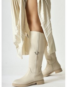 Resim Caterine Bej Toka Detaylı Kısa Topuklu Çizme 001 