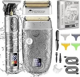 Resim Pepisky Sakal Bakım Seti T Liner Düzeltici ve Erkekler için Elektrikli Tıraş Makinesi Sıfır Boşluklu Sakal Düzeltici, Berber Gömlekleri Clipper Kel Traş Makineleri, 4 Korumalı ve 2 Folyo Başlıklı 