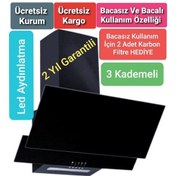 Resim Bacasız Siyah Cam Eğimli Davlumbaz Led Aydınlatma 2 Garantili - 539805332 