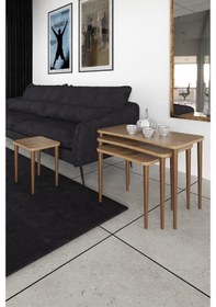 Resim Zuesse Dizayn Selena Zigon Sehpa Ahşap Ayaklı Ceviz Salonseti Sehpası 4 'Lü 