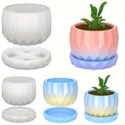 Resim 1set Silikon Saksı Kalıpları Beton Çiçek Saksısı ve Tabak DIY Elmas Şekilli Yüzeyli Vazo Silikon Kalıplar El Yapımı El Sanatları DIY Ev Bahçe Dekorasyonu 