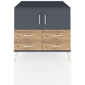Resim Kronos Şifonyer 2 Raflı 4 Çekmeceli 2 Kapaklı 88x59x80 Antrasit-antrasit/çam Antrasit/çam 