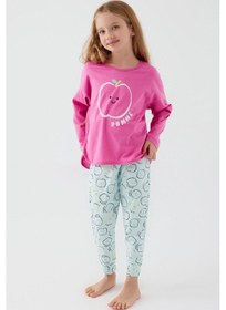 Resim Rolypoly Roly Poly Kız Çocuk Pomme Elma Pamuklu Rahat Kalıp Uzun Kollu Pijama Takım Fuşya 