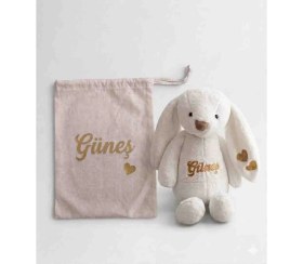 Resim Bebek Hediye Uyku Arkadaşı-Isimli Tavşan -Peluş Oyuncak 