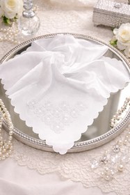 Resim DİLEX Bohça Çeyizlik Bohça Gelin Bohçası Damat Bohçası Saten Beyaz Incili Oyalı 90x90 Ölçüsünde 