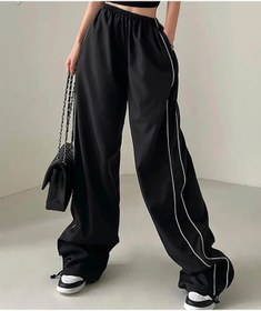 Resim Gofeel Y2k Siyah Renkli Unisex Paraşüt Eşofman Altı Çizgili Paraşüt Pantolon 