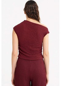 Resim Defacto Slim Fit Dar Kesim Tek Omuzlu Bürümcük Bluz G2703ax25aubr237 Bordo 