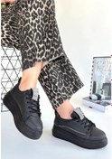Resim Leope Siyah Cilt Bağcıklı Spor Ayakkabı Çok Renkli 