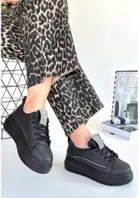 Resim Leope Siyah Cilt Bağcıklı Spor Ayakkabı Çok Renkli 