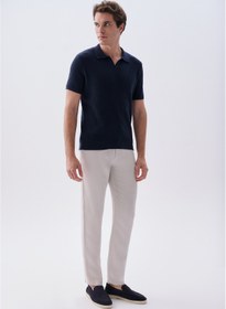 Resim Mudo Erkek Bej Rengi Straight Fit Keten Karışımlı Pantolon 