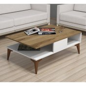 Resim Ferniso Mobilya Modern Orta Sehpa Suntalam Beyaz ve Ceviz Renk 90x60 cm Dikdörtgen Tasarım 