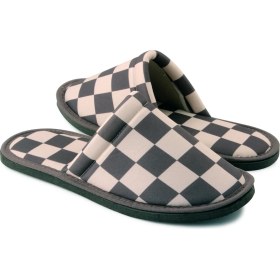 Resim Chochili Erkek Siyah Beyaz Dama Desenli Yumuşak Tabanlı Ev Terlik 