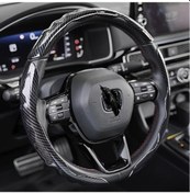 Resim Chuangyinshop Siyah 3lü Karbon Fiber Direksiyon Kılıfı Universal Kaymaz 14-16 İnç Siyah 