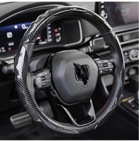 Resim Chuangyinshop Siyah 3lü Karbon Fiber Direksiyon Kılıfı Universal Kaymaz 14-16 İnç Siyah 