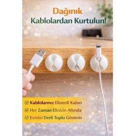 Resim Mikasso Siyah Beyaz Kablo Düzenleyici 10’lu, Yapışkan Masa Üstü Tutucu 