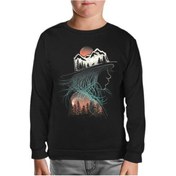 Resim Doğa Macera Kamp Silüet Siyah Çocuk Sweatshirt Siyah 