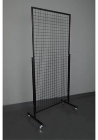 Resim Tekerlekli Sık Telli Tel Raf - Tel Pano Stand, Duvar Askılığı 60x190 Cm Siyah 